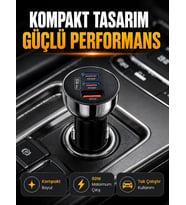 60W Araç İçi Hızlı Şarj Adaptörü Çift USB-C PD ve USB-A QC3.0