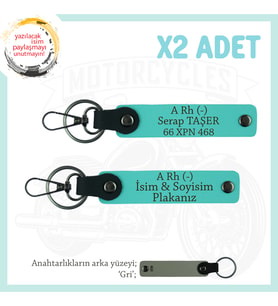 Motor Plakan, İsmin Anahtarlığında! İsim Plaka, A Rh (-) Kan Grubu Yazılı x2 Anahtarlık, Turkuaz-Gr
