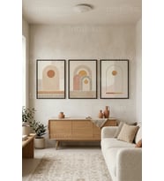 Modern Bohem Soyut Geometrik Kemerler 3’lü Ahşap Çerçeveli Tablo Seti