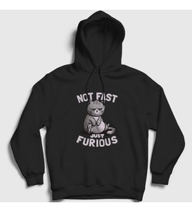 Presmono Unisex Kırmızı Not Fast Just Furious Cat Kedili Kapüşonlu Sweatshirt 460663tt (Siyah)