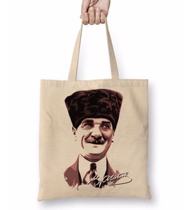 Mustafa Kemal Atatürk 04 Bez Çanta Uzun Saplı