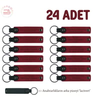 Üniversite Mezuniyet Etkinliğine, 24'lü Set, İsim Yazılan Hediye Deri Anahtarlık, Kırmızı & Laci