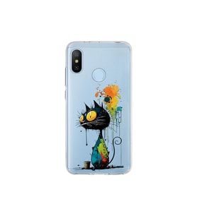 Xiaomi Mi A2 Lite ile Uyumlu Splash Kedi Tasarımlı Şeffaf Silikon Kılıf
