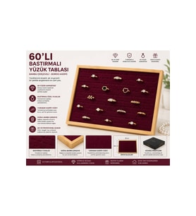 Bambu Çerçeveli 60’lı Yüzük Tablası, Bordo Kadife, 20x30cm