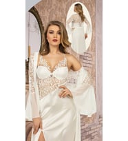 Lüx Kadın 6 Parça Saten Pijama Gecelik Sabahlık Gelin Çeyiz Seti 1486 (Beyaz)