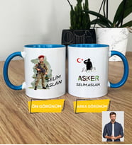 Kişiye Özel Karikatürlü Asker Kupa Bardak Askere Hediye Asker Sevgiliye Hediye (Mavi)