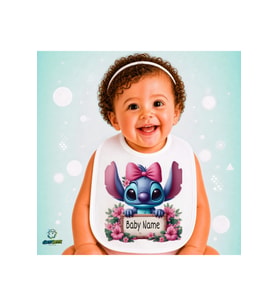 Kişiye Özel Stitch Keten Bebek Mama Önlüğü – Yumuşak, Emici, Yıkanabilir, Özel Tasarım P109
