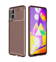 Galaxy M31S Kılıf Auto Focus Karbon Kapak - Kahverengi