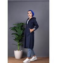 İçi Çizgili Trençkot-Lacivert