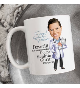 Kişiye Özel Kadın Doktor Karikatürlü Kupa Bardak