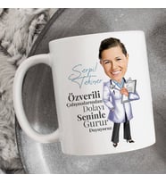 Kişiye Özel Kadın Doktor Karikatürlü Kupa Bardak