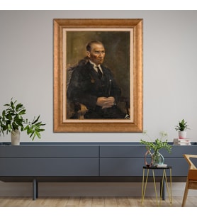 Altın Varaklı Çerçeveli Paspartulu Atatürk Tablo TR1076 (Gold)