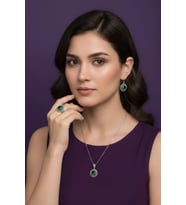 Yuvarlak Model Taşlı Telkari El İşçiliği 925 Ayar Gümüş Üçlü Set (Yeşil)
