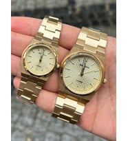 Choppers Gold Renk Kadran Şık ve Parlak Özel Günler Çelik Kordon Çift Kol Saati (Altın)