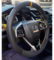 DİKİŞLİ DİREKSİYON KILIFI NUBUK / NOKTA DERİ SARI YÜZÜK SARI DİKİŞ HONDA CİVİC BU DİREKSİYON