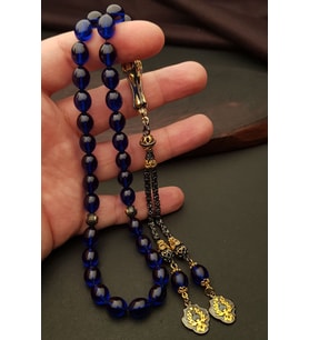 Sertifikalı Gümüş Püskül 8x12mm Gece Mavisi Ateş Kehribar Tesbih (Lacivert)