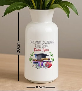 BK Gift Kişiye Özel Öğretmenler Günü Tasarımlı Seramik Vazo-13, Ev Hediyesi, Öğretmene Hediye