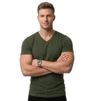 DeepSEA Erkek Beyaz Slim Fit %90 Pamuk V Yaka Likralı Yumuşak Dokulu Basic Tişört 1801165