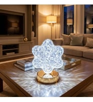 Çiçek Model Kristal LED Masa Lambası – Dokunmatik, 3 Renk Işık Modlu, Şarjlı Mini Dekoratif Gece Lambası (5690)