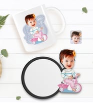 BK Gift Kişiye Özel Bebek Karikatürlü Beyaz Kupa ve Ahşap Bardak Altlığı Hediye Seti-4