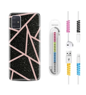 Samsung a71 A72 A73 A7 A9 2018 C7 C9 Kılıf Kablo Koruma Spiral Silikon Pembe Şeritli Mermer 1312