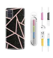 Samsung a71 A72 A73 A7 A9 2018 C7 C9 Kılıf Kablo Koruma Spiral Silikon Pembe Şeritli Mermer 1312