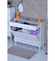 Eliusta Asil 90 cm Kirli Çamaşır Sepetli Banyo Dolabı 1 Çekmeceli Mutfak Çok Amaçlı Dolap 90x88x32,5 cm (Beyaz)