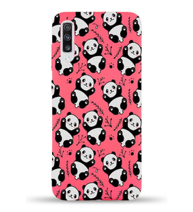 Samsung Galaxy A70 Uyumlu Lansman Kılıf Panda Tasarımlı İçi Kadife Kapak-Neon Pembe (Şeffaf)