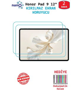2 ADET Honor Pad 9 12" Tablet İçin Tam Uyumlu Ekran Koruyucu Şeffaf Cam Nano HD Esnek Kırılmaz