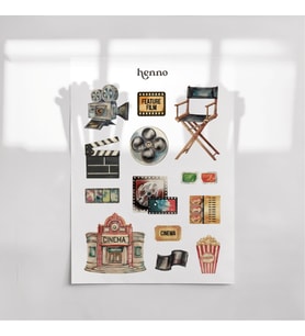 Sinema Temalı Sticker Seti (1 adet A6)  Ajanda, Defter, Planlayıcı, Journal Çıkartma (Çok Renkli)