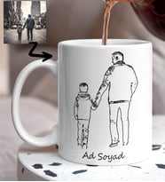 Kişiye Özel Premium Özel Çizim Line Art Tasarımlı Beyaz Kupaa Bardakk Arkadaşa Hediye, Sevgiliye Hediye, Eşe Hediye,babaya hediye