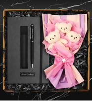 Kişiye Özel Defter & Üçlü Peluş Ayıcık Buketi & Deri Kılıflı Touch Pen Kalem Hediye Seti