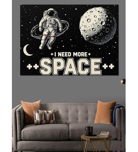 Uzayda Astronot Ve Gezegenler Dekoratif Kanvas - Mdf Ahşap Tablo