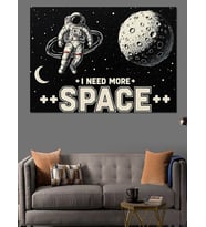 Uzayda Astronot Ve Gezegenler Dekoratif Kanvas - Mdf Ahşap Tablo