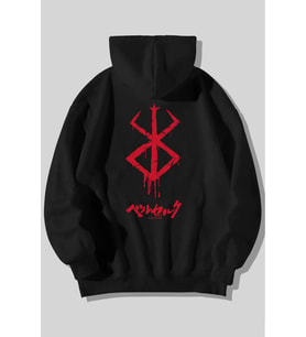 Berserk Logo Ön - Arka Baskılı Kapşonlu Sweatshirt (Siyah)