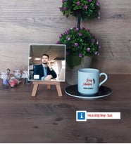 İcra Müdürü Fotoğraflı Dekoratif Taş, Ahşap Altlıklı Türk Kahvesi Fincanı Hediye (Model 7)