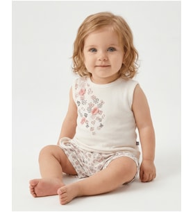 Bibaby Pink Clover Şortlu Bebek Takımı - 2 li - Ekru