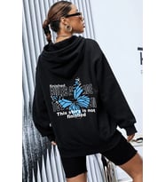 Unisex Kelebek Sırt Baskılı Sweatshirt (Siyah)