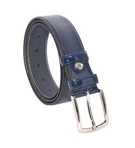 Lacivert Rugan Suni Deri Desenli 3.5 cm.lik Klasik Kemer - 8005-80
