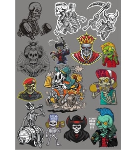 İskelet Sticker Set 14 Parça Telefon, Tablet, Defter, Laptop Sticker