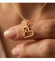 Kişiye Özel 925 Ayar Gümüş Minimal Haç ve Kalp Kolye (Gold)