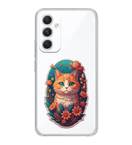 Samsung Galaxy A05S Uyumlu Çiçek ve Kedi Tasarımlı Şeffaf Telefon Kılıfı
