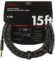 FENDER 0990820085 Deluxe Düz/L Uçlu Enstrüman Kablosu (4.5m) Siyah Tweed Örgü Kaplama, Dayanıklı Konnektörler, Sahne ve Stüdyo Kullanımı Uyumlu