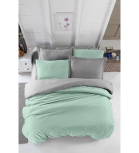 Çift Kişilik Lastikli Çarşaflı Nevresim Takımı Pamuklu Four Season Mint Gri (Çok Renkli)