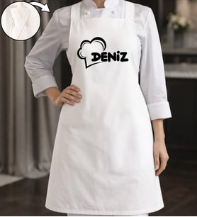 BK Gift Kişiye Özel İsimli Çapraz Askılı Beyaz Mutfak Önlüğü - 9, Aşçı Önlüğü, Şef Önlüğü, Anneye Hediye