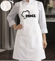 BK Gift Kişiye Özel İsimli Çapraz Askılı Beyaz Mutfak Önlüğü - 9, Aşçı Önlüğü, Şef Önlüğü, Anneye Hediye