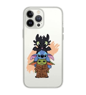 Iphone 15 Pro Uyumlu Sevimli Baby Yoda ve Stitch Desenli Şeffaf Telefon Kılıfı