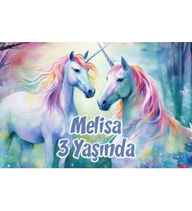 Büyük Unicornlar Temalı Doğum Günü Afişi -2 35X50 cm