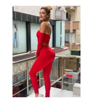 Kırmızı Özel Yapım Dökülmeyen Simli Kumaş Pantolon İkili Takım