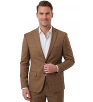 DeepSEA Kahve Slim Fit Ekose Desenli İtalyan Kesim 2’li Erkek Takım Elbise 2300202